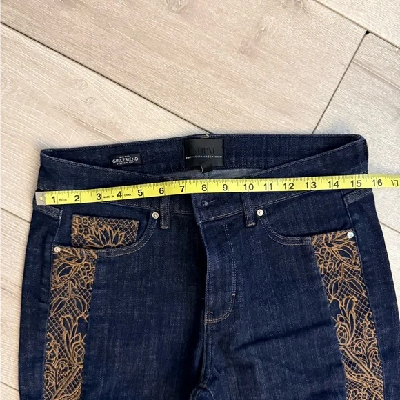 White House Black Market Dark Blue Jeans with Gold Embroidery - Picture 6 of 8